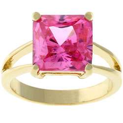 Goldtone Pink CZ Solitaire Ring  