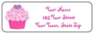 Personalized PINK FROSTED CUPCAKE ADDRESS LABELS Heart  