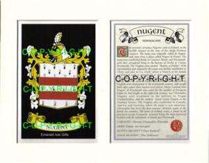 Nugent Heraldic Mounted Coat of Arms Crest + History  