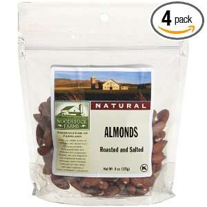 Woodstock Farms Almonds, Whole, Roasted and Salted, 8 Ounce Bags (Pack 