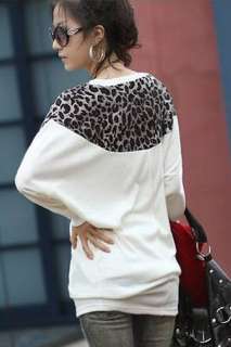 leopard patchwork cotton tunic top white s/m  