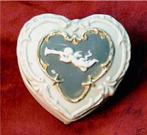 Antique German Heart & Cupid Schafer & Vater Bisque Box  