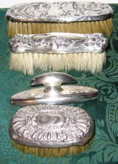 Antique Art Nouveau Sterling Silver Dresser Brushes  