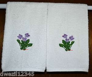 Purple Violets Set of Two Bathroom Hand Towels  