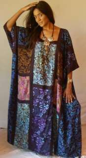 Z129A BROWN BLUE/CAFTAN LOUNGE M L 1X 2X 3X 4X DRESS BATIK PATCHED 