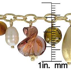   Italian Murano Glass and Pearl Charm Bracelet (6 7 mm)  