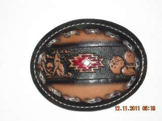 American Indian / Western 4 x 3 1/4 Leather Belt Buckle New  