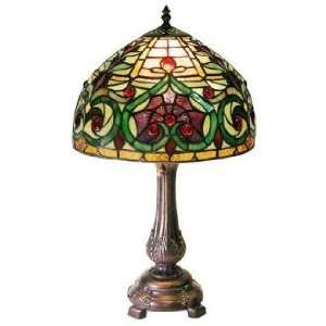  Victorian Petite Ivory and Green Tiffany Style Table Lamp 
