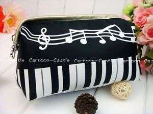 Cartoon piano Pencil Make up Cosmetic Bag Case black  