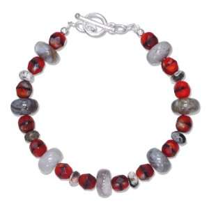   Silver 7.5 inch Red Tiger Eye, Agate and Jasper Bracelet Jewelry