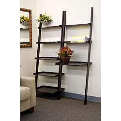 Cappuccino 2 piece Leaning Ladder Book Shelf With Laptop Desk 