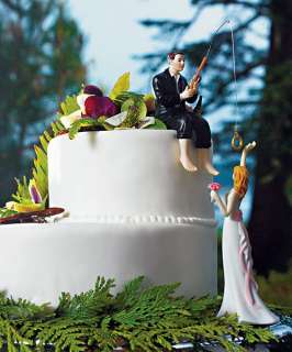 Hooked on Love Bride & Groom Cake Topper w/ Customizable Hair Color 