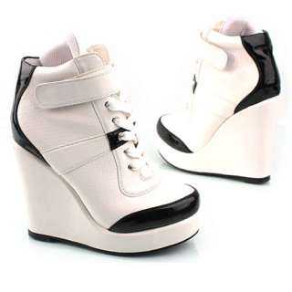 WHITE WOMENS WEDGE HIGH HEEL SNEAKER SHOES ALL 4.7 inch  