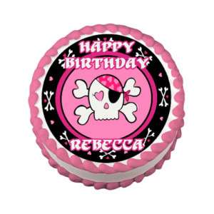PINK SKULL PIRATE Edible Cake Image Party Decoration  