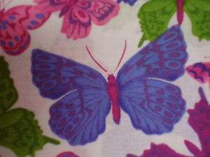 BUTTERFLIES   PURPLE MAGENTA LIME WHITE Cotton By yard  