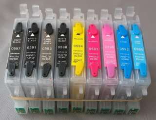 PREFILLED Refillable Carts & 18oz Inks for Epson R2400  