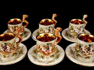   CAPODIMONTE 12 Pc Espresso Coffee Set ~ Figural Porcelain  