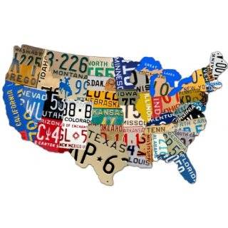   USA License Plate Map Print Wood Frame Wall Decor NEW