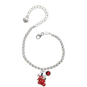  Red Christmas Stocking Silver Plated Brass Charm Bracelet 