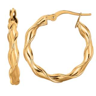 14K Yellow Gold folded Italian Twist Hoop Earrings 25MM  