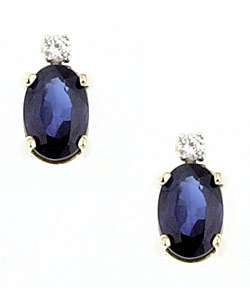 14k Yellow Gold Oval Sapphire Diamond Earrings  