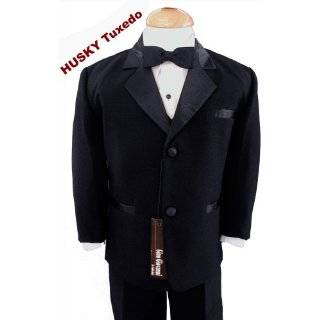Gino Usher Wedding Husky Boy Black Tuxedo with Bow Sizes 8h to 18h