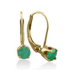 14k Yellow Gold Emerald Leverback Earrings  