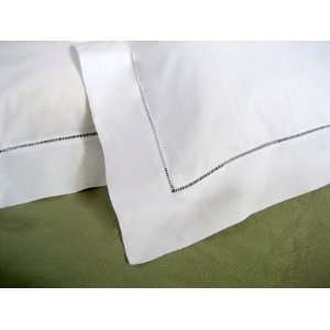  Pair of White Linen Hemstitched Edge Standard Pillow Shams 