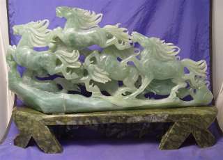 18~Chinese Xiuyan Jade Eight Running Horses Statue  