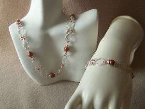 Hammered U Link Wire Work w/Beads Necklace/Bracelet Set  