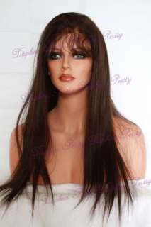 18 100% Indian Remy Hair Full Lace Wig Straight Dark Brown #2  