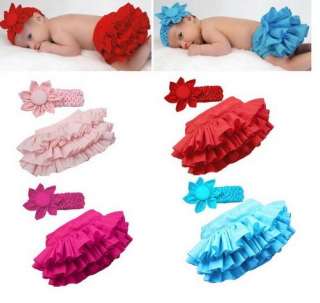 Girl Baby Clothing Ruffle Pants Nappy Skirt+Headband 4 Colors BB02 