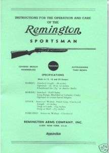 Remington SPORTSMAN 12,16, & 20 Ga ShotGun Gun Manual  