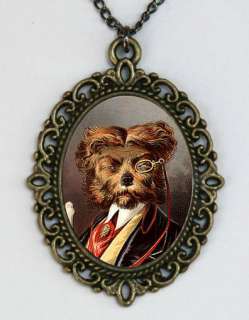 Dog wearing monocle dressed as human Kitsch necklace  