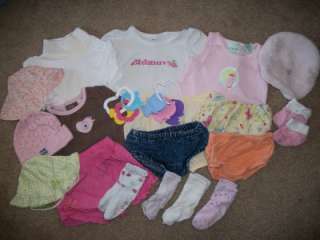 baby girls 3 6 months LOT socks toys hats shirts onesie  