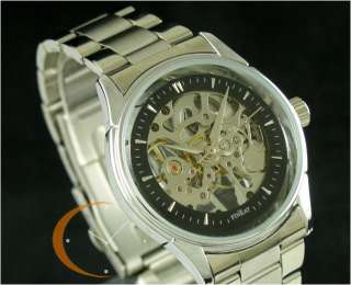 NEW SILVER SKELETON HAND WINDING MECHANICAL MENS WATCH  