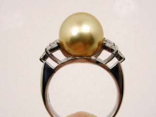 Marquise + Round Diamonds and Fine Golden South Sea Pearl 18K WG Ring