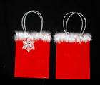 SET OF 2 CHRISTMAS RED/WHITE FUR TRIMMED GIFT BAG BAGS