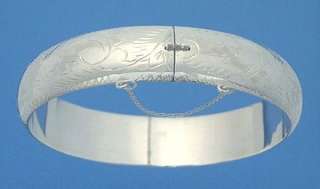 A2150 Sterling Silver 7.2 Etched Hinged Bangle Bracelet Solid 925 