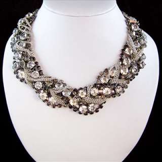   antique style jewellery chunky rhinestone silver tone choker necklace