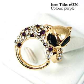 Decent Gold Plated Cat Animal Diamante CZ Adjust Cocktail Ring Fashion 