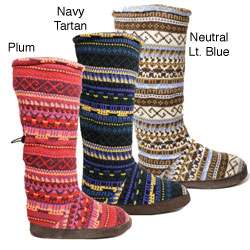 Muk Luks Womens Fairisle Knit Toggle Slipper Boots  