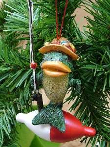 New Fishing Hat Fish on Bobber Lure Rod & Reel Ornament  
