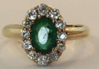 14k yellow gold diamond green stone ring .48ct estate vintage antique 