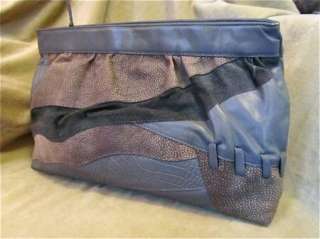 Womens LARGE Leather Clutch Vintage Bag Grey Suede Handbag Gray 