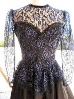 LOVELY ILLUSION NECKLINE IS MADE FROM BLUE & BLACK LACE WITH SATIN 