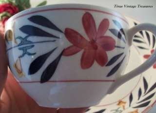 Vintage Luncheon Plate With Cup Snack Set Hand Painted Flowers Made In 