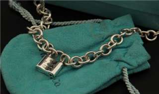Beautiful Vtg Tiffany & Co Sterling Silver Padlock Lock Charm Necklace 