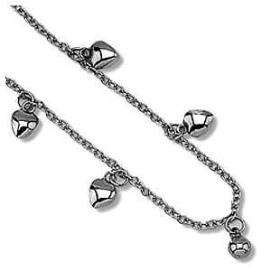  Multi Charm Puffed Hearts Link Bracelet Platinum Sterling 