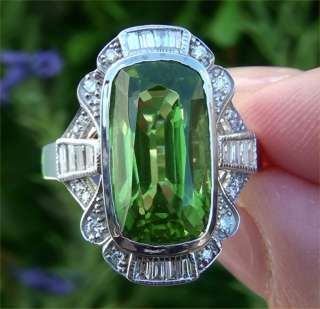   90 Carat Natural Peridot Diamond Vintage Ring 14K White Gold  